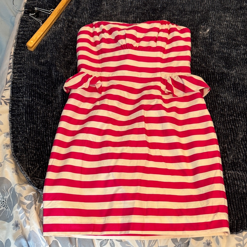 Lilly Pulitzer Pink and White Strapless Maybell Dress swizzle stripe